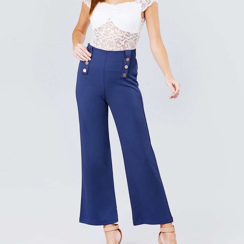 INDIGO NAVY FRONT BUTTON SAILOR KNIT PANTS